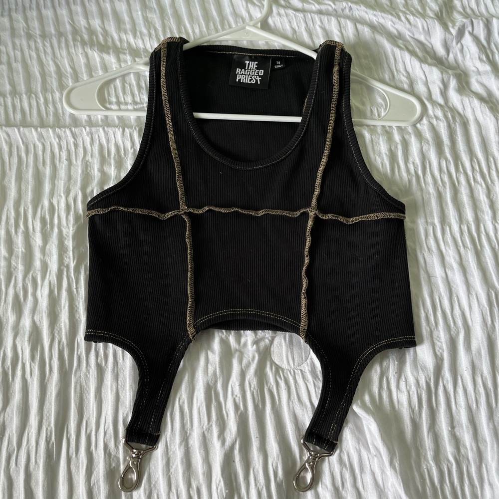 The Ragged Priest Black Sleeveless Crop Tank with Cut-Outs